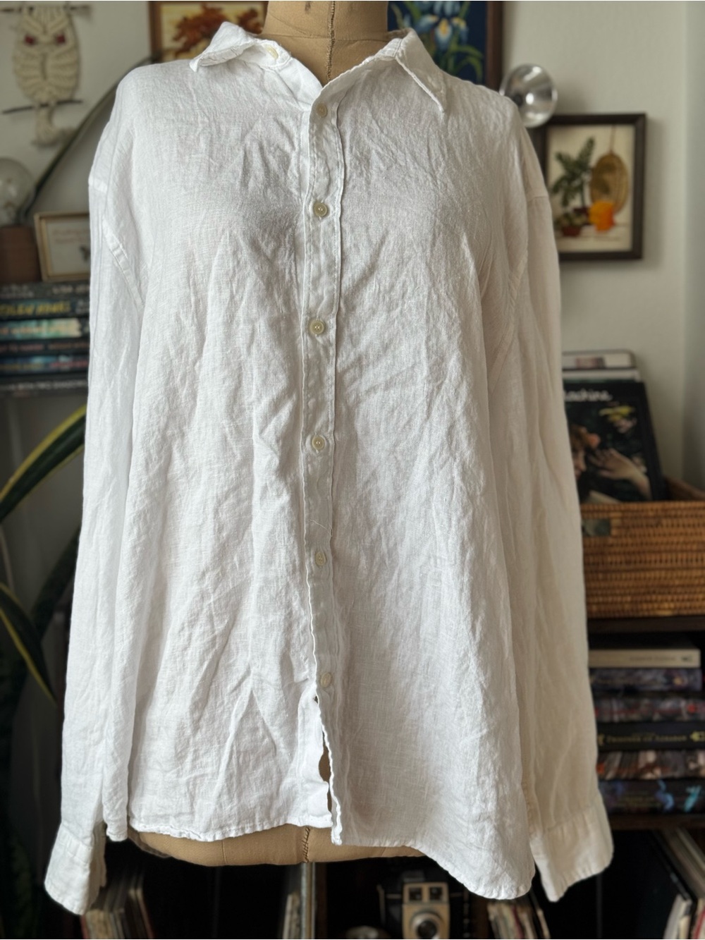 Banana Republic 100% Linen white Button Up Shirt Blouse Women’s XXL Classic